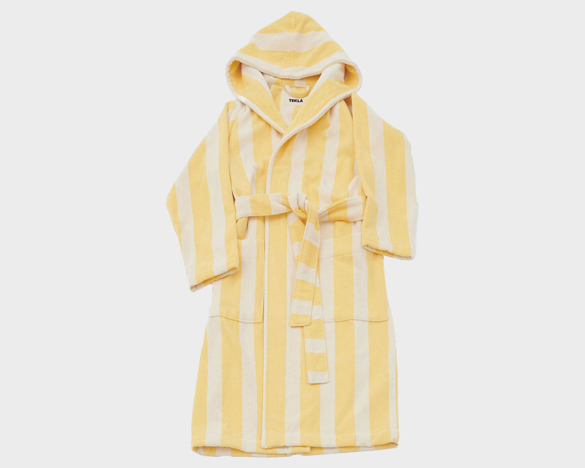 Tekla Organic Cotton Hooded Bathrobe - Yellow Stripes