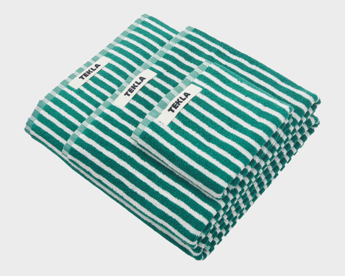 Tekla Organic Cotton Towel - Teal Green Stripes