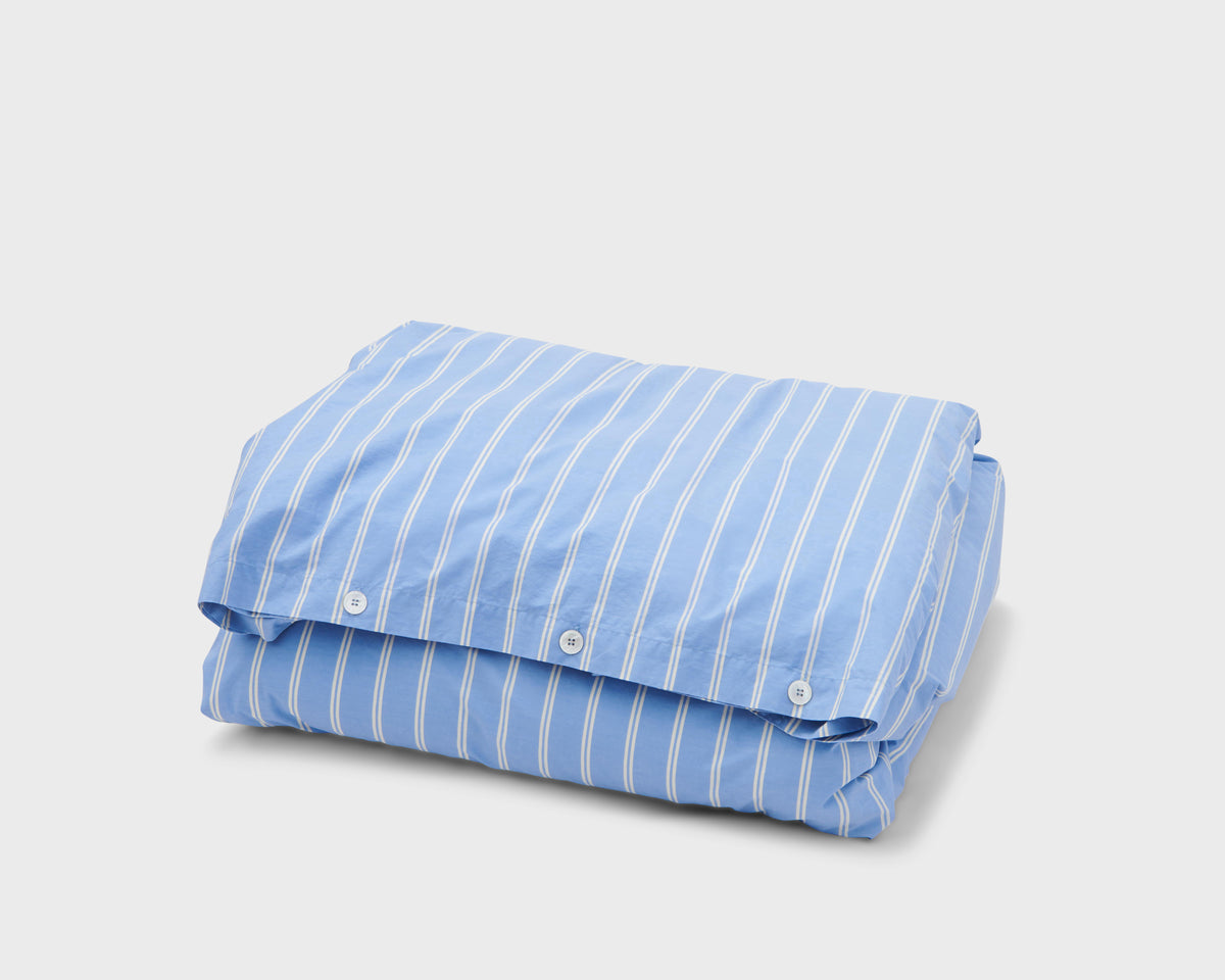 Tekla Cotton Percale Bedding - Island Blue Stripes