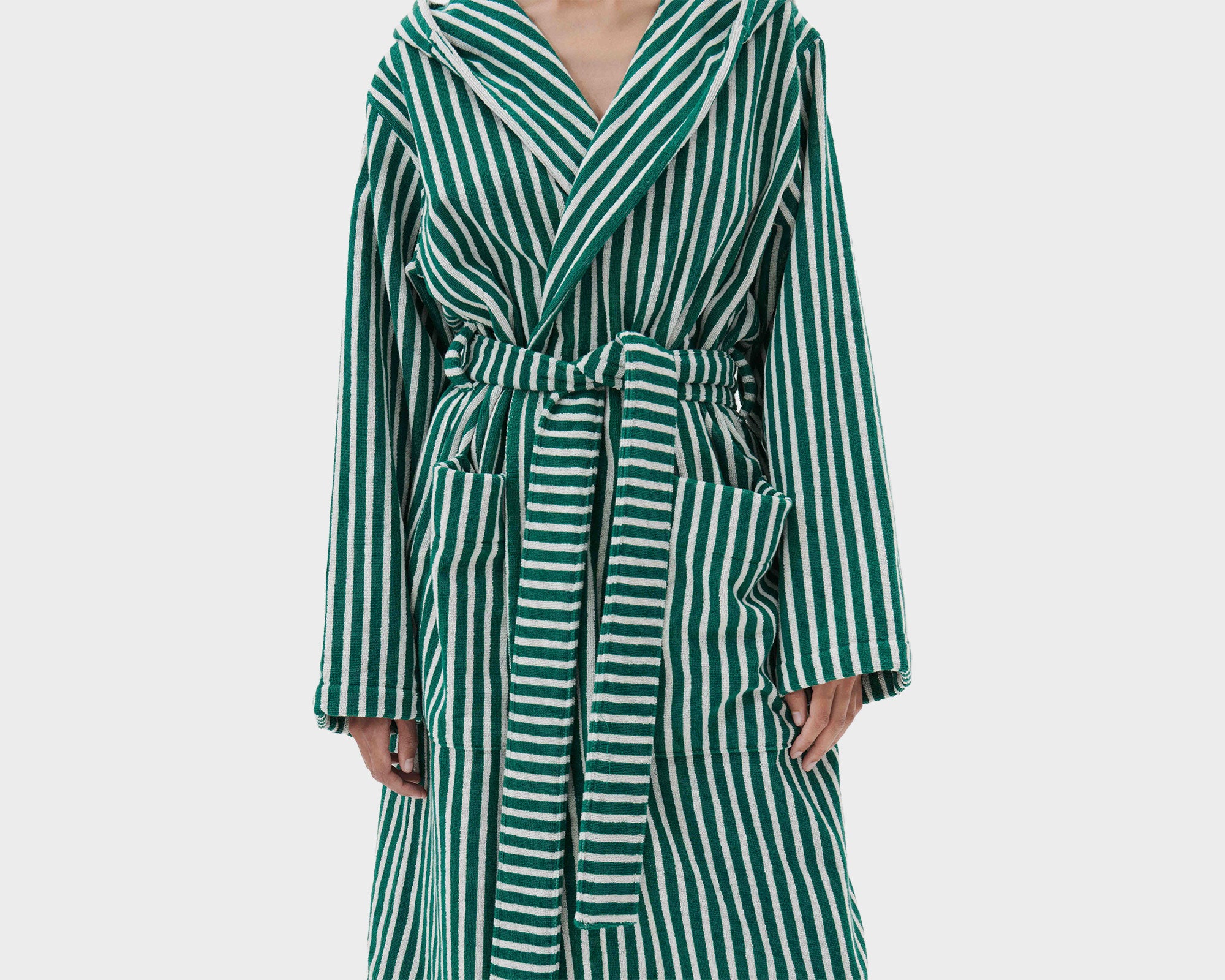 Tekla Organic Cotton Hooded Bathrobe Teal Green Stripes – Pan After