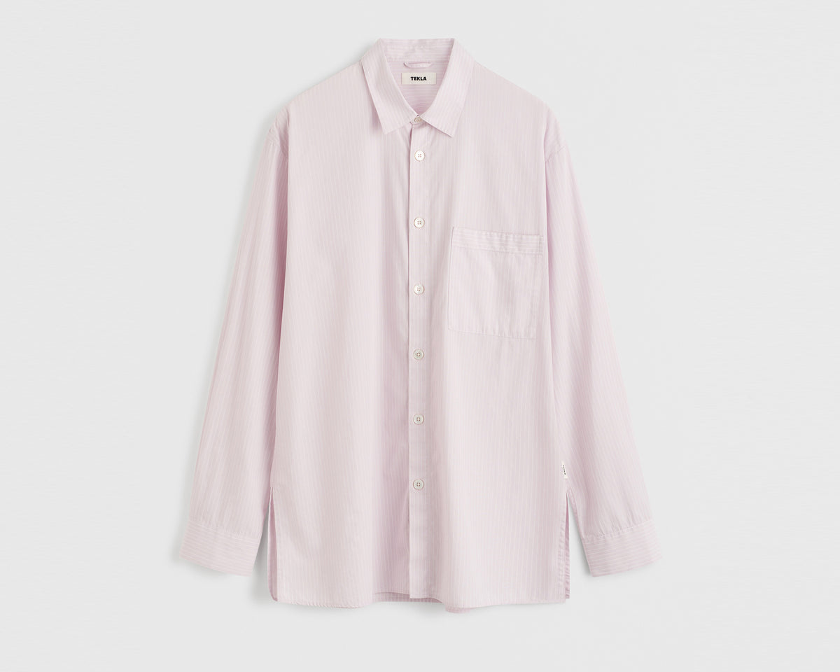Tekla Poplin Relaxed Long Sleeve Shirt - Rosa Stripes