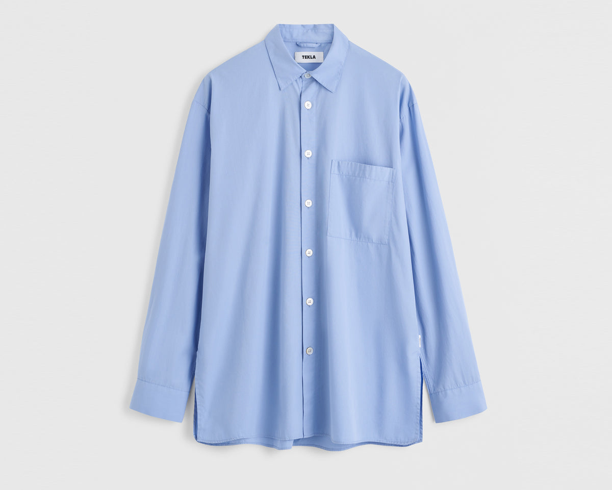 Tekla Poplin Relaxed Long Sleeve Shirt - Cornflower Blue