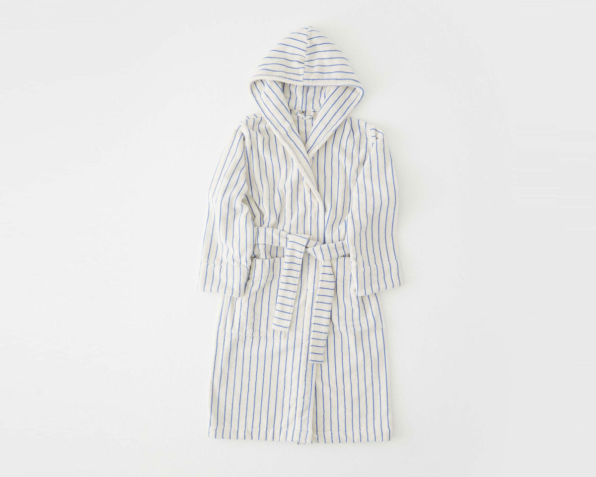 Tekla Organic Cotton Hooded Bathrobe - Coastal Blue