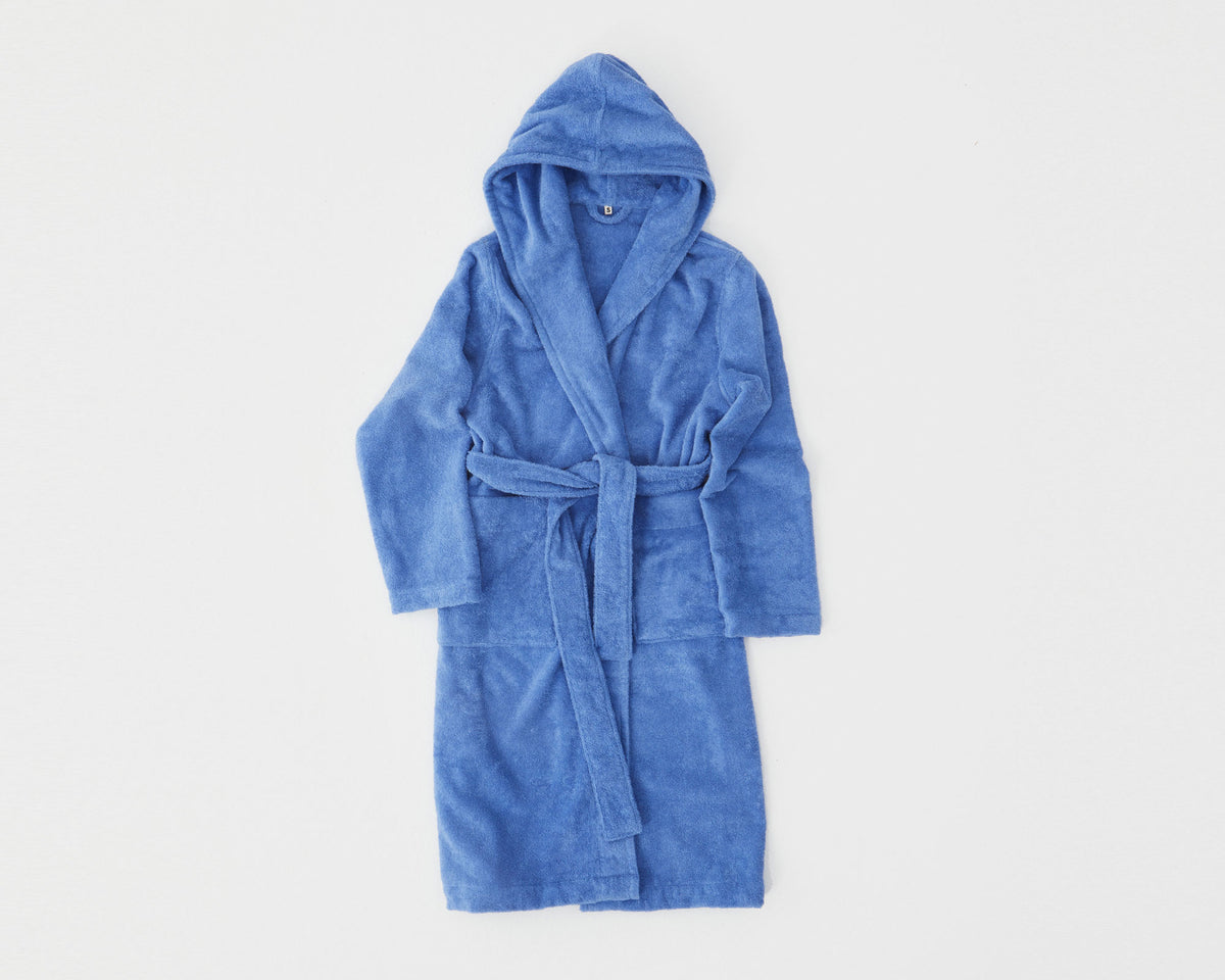 Tekla Organic Cotton Hooded Bathrobe - Clear Blue