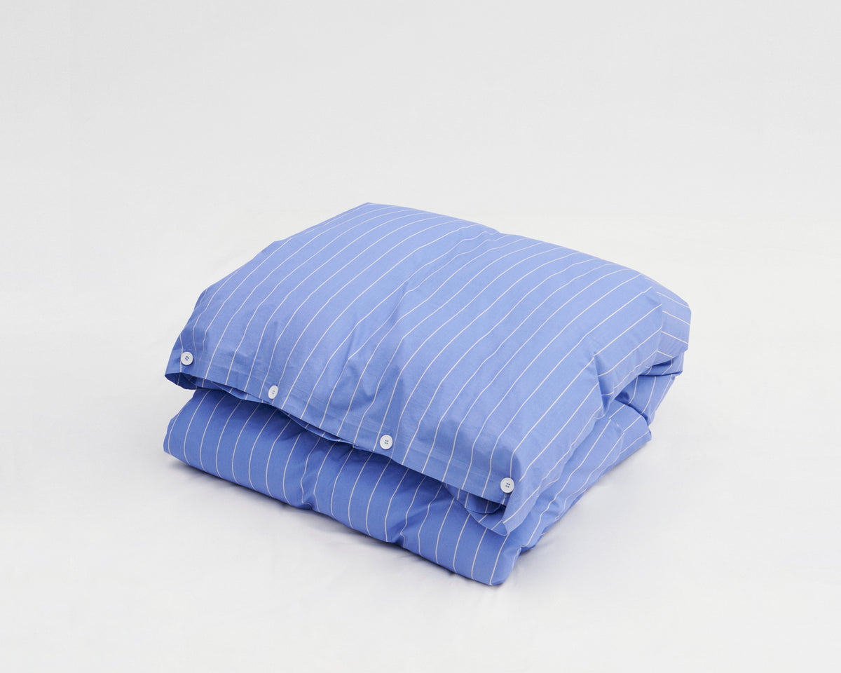 Tekla Cotton Percale Bedding - Clear Blue Stripes