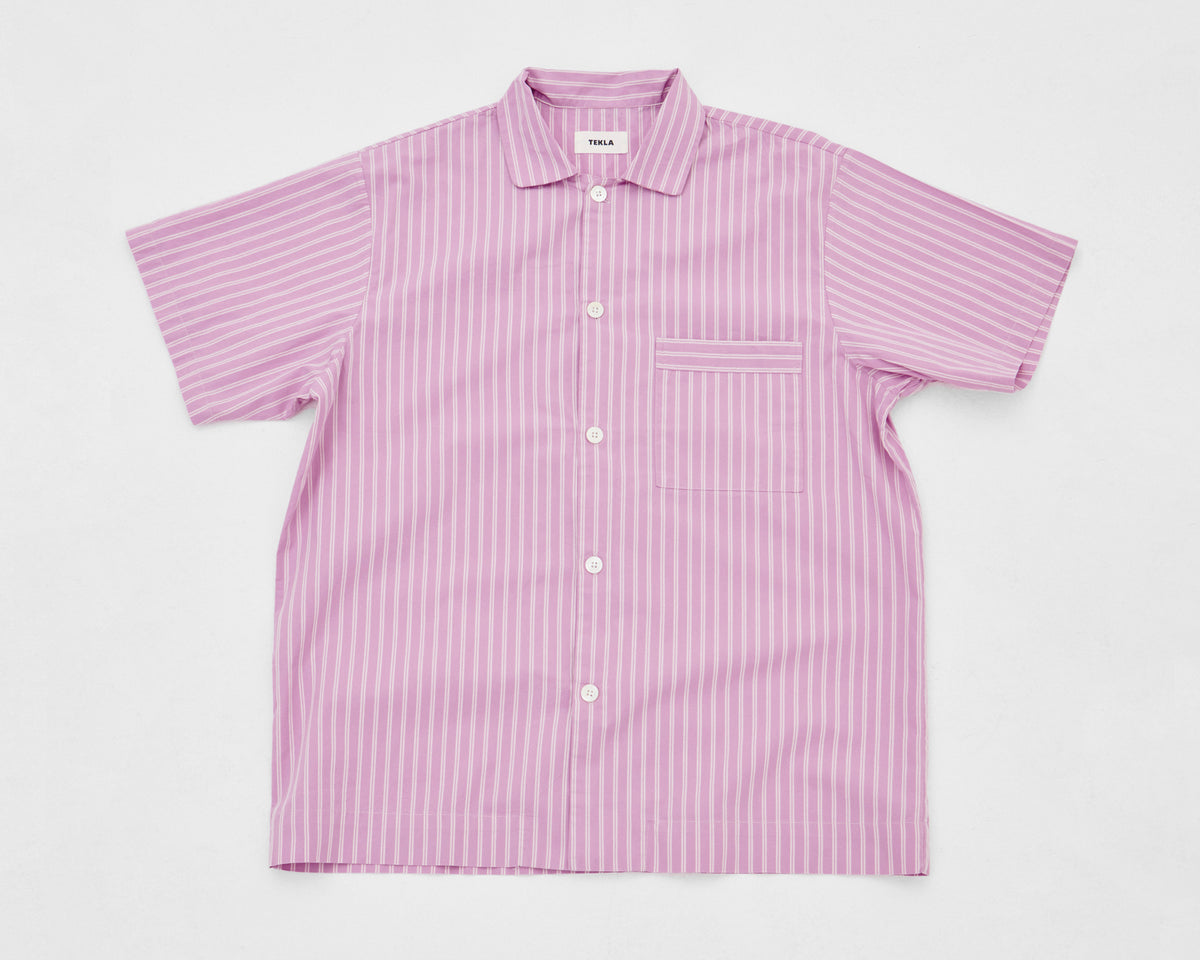 Tekla Poplin Short Sleeve Shirt - Purple Pink Stripes