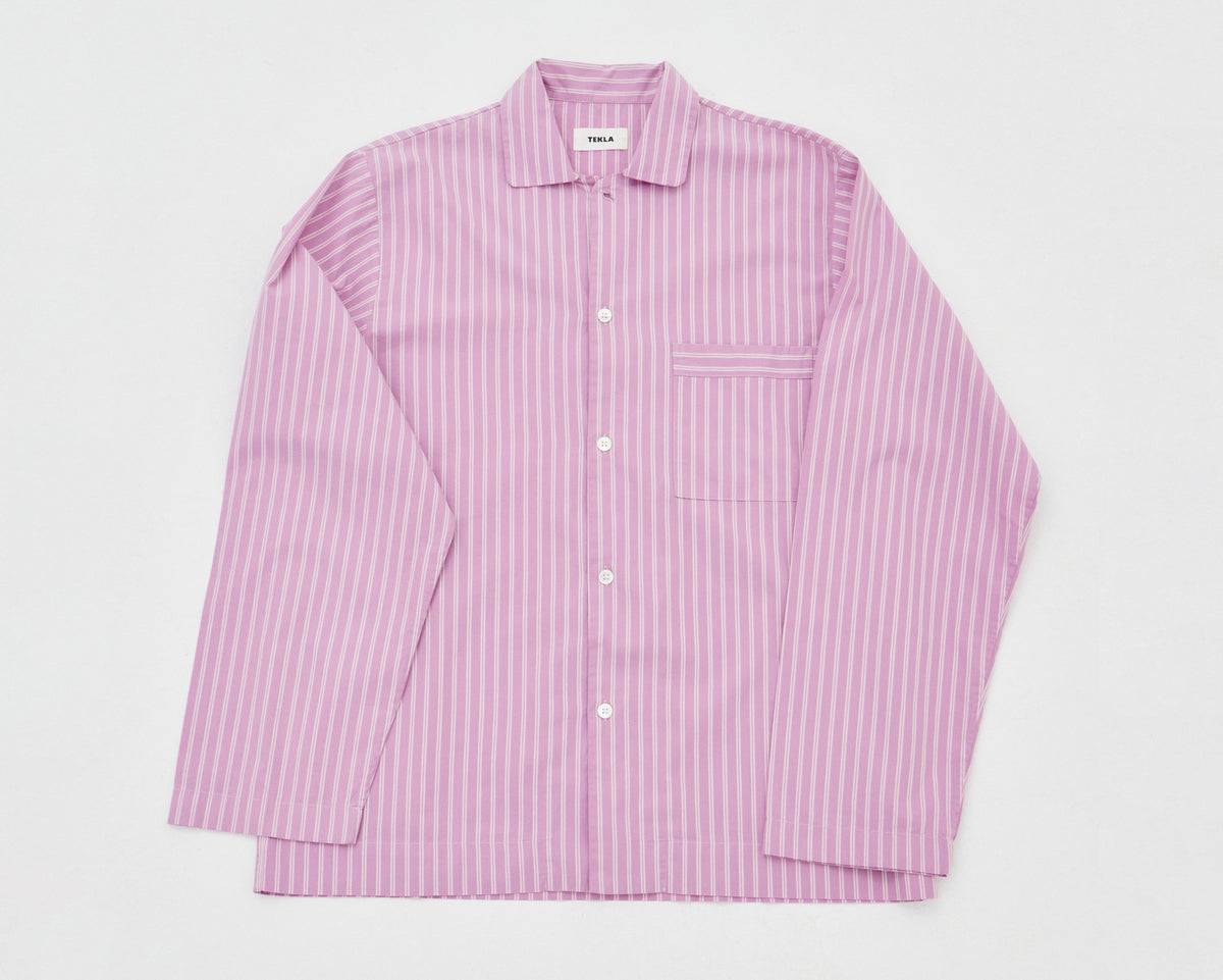 Tekla Poplin Long Sleeve Shirt - Purple Pink Stripes