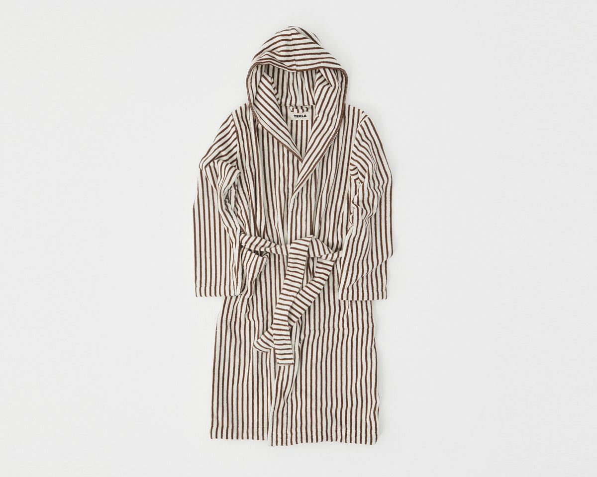 Tekla Organic Cotton Hooded Bathrobe - Kodiak Stripes