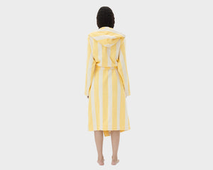 Tekla Organic Cotton Hooded Bathrobe - Yellow Stripes