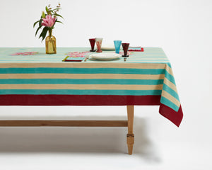 Lisa Corti x Issimo Tablecloth - Bougainvillea Stripes White Veronese
