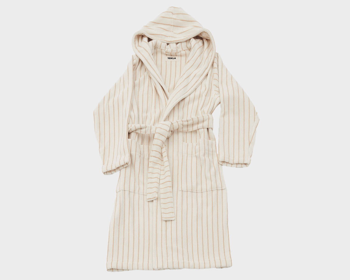 Tekla Organic Cotton Hooded Bathrobe - Sienna Stripes