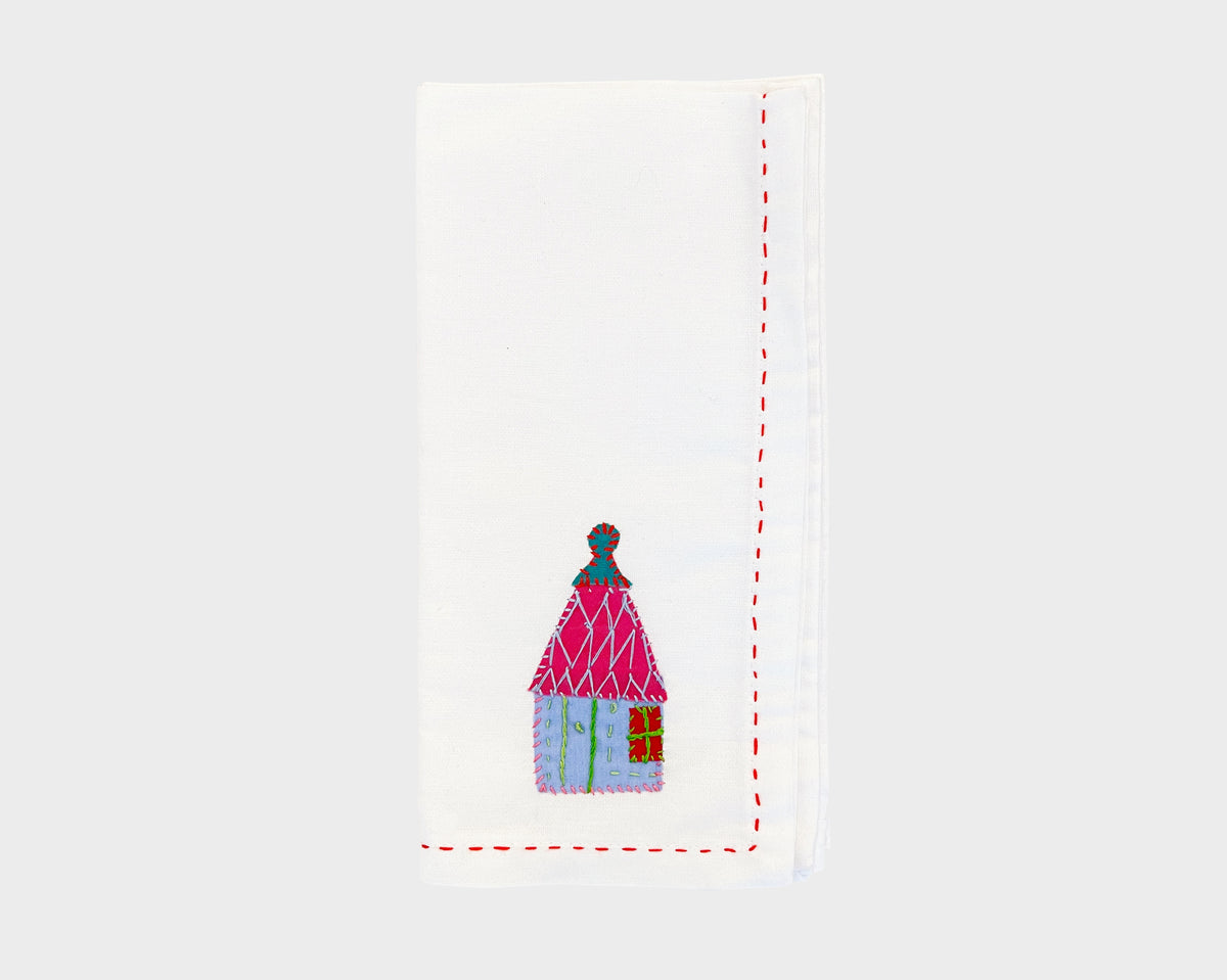 Embroidered 'Hut' Napkin 090