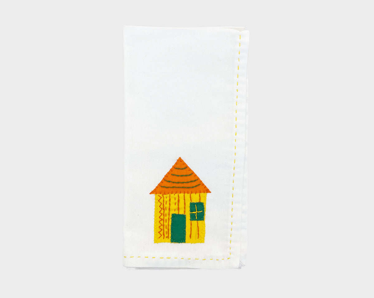 Embroidered 'Hut' Napkin 092