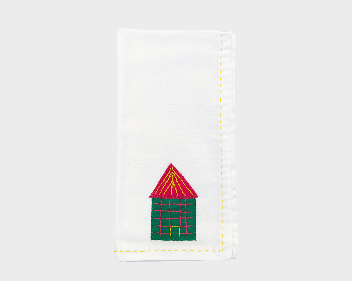 Embroidered 'Hut' Napkin 100