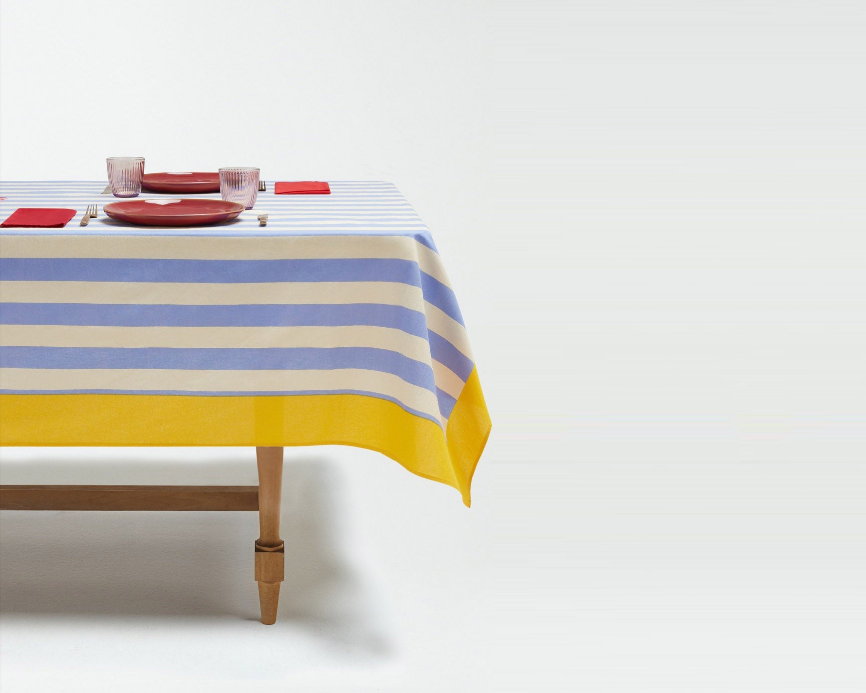 Lisa Corti x La Veste Tablecloth - Nizam Stripes Light Blue Natural