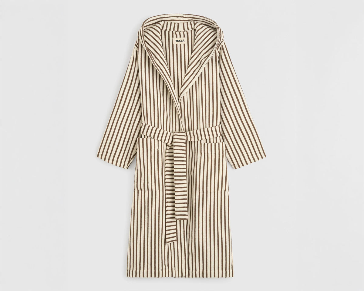 Tekla Organic Cotton Hooded Bathrobe - Kodiak Stripes