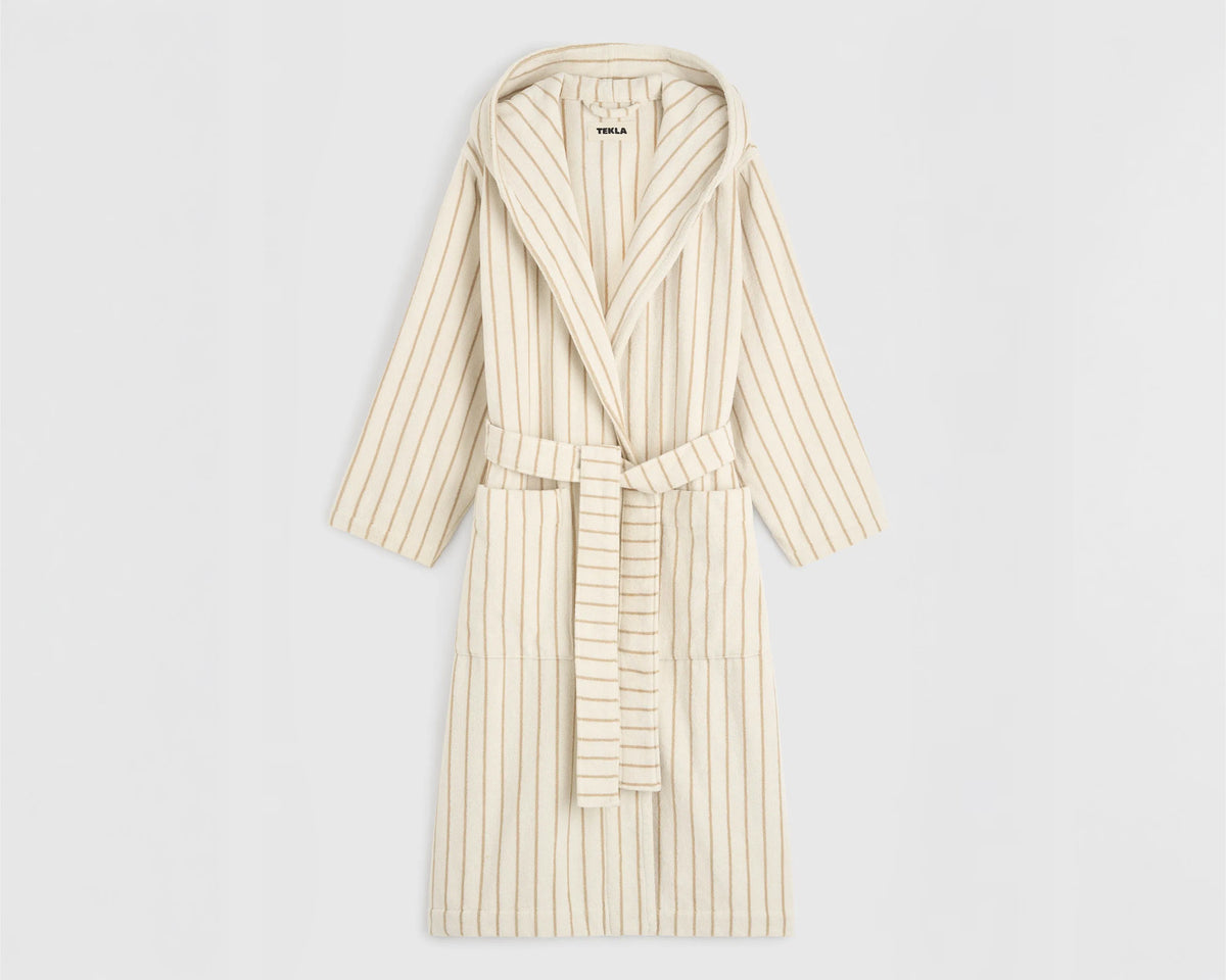 Tekla Organic Cotton Hooded Bathrobe - Sienna Stripes