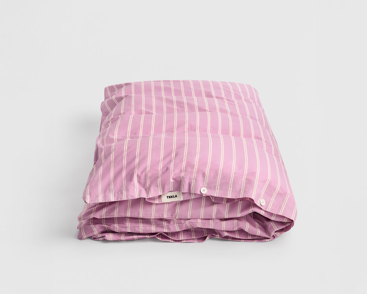 Tekla Cotton Percale Duvet Cover - Mallow Pink Stripes