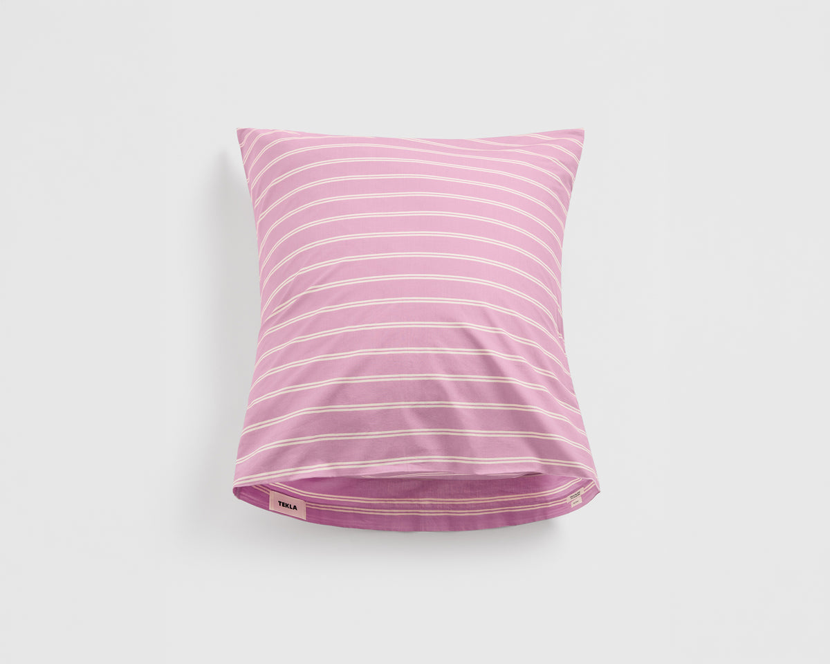 Tekla Cotton Percale Pillowcase - Mallow Pink Stripes