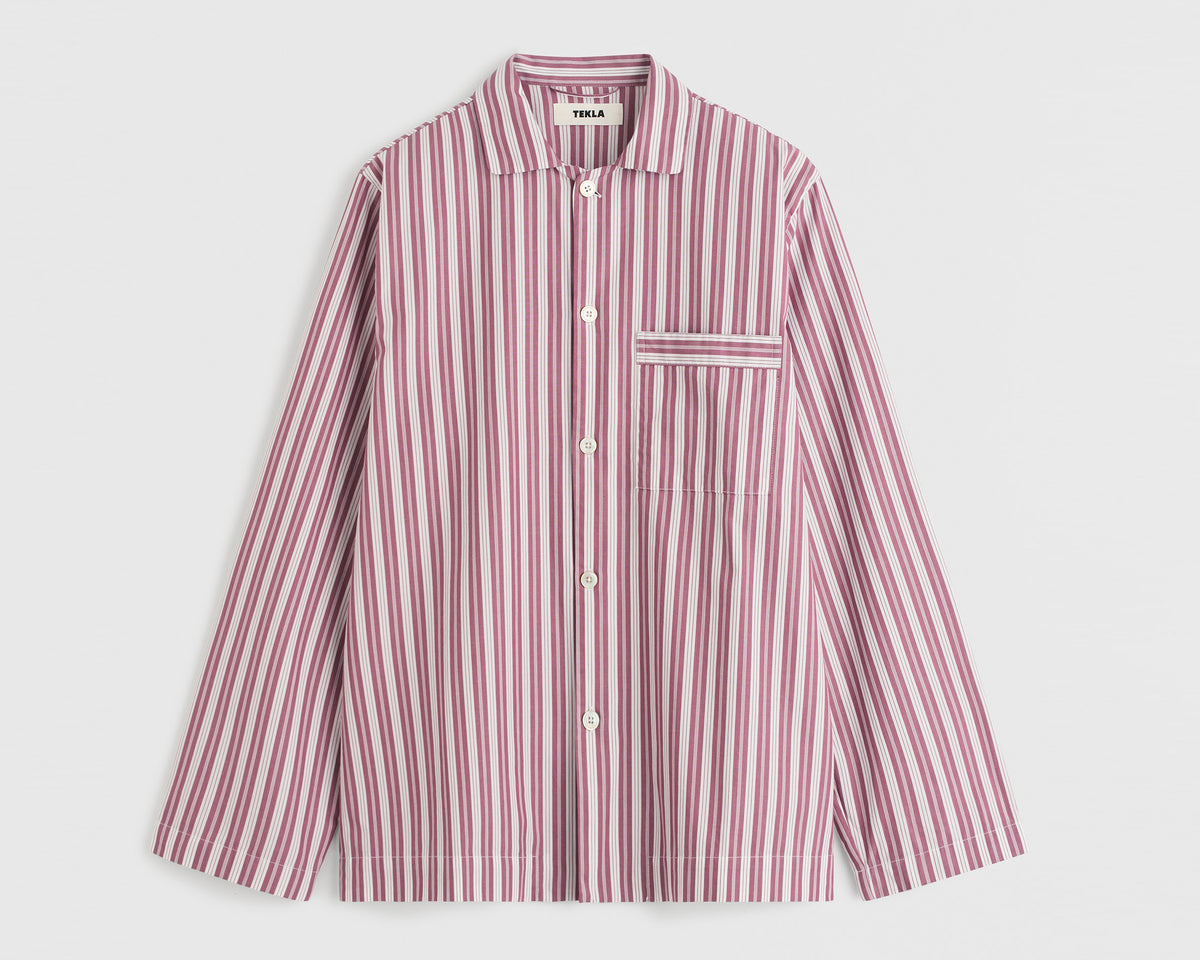 Tekla Poplin Long Sleeve Shirt - Rhubarb Stripes