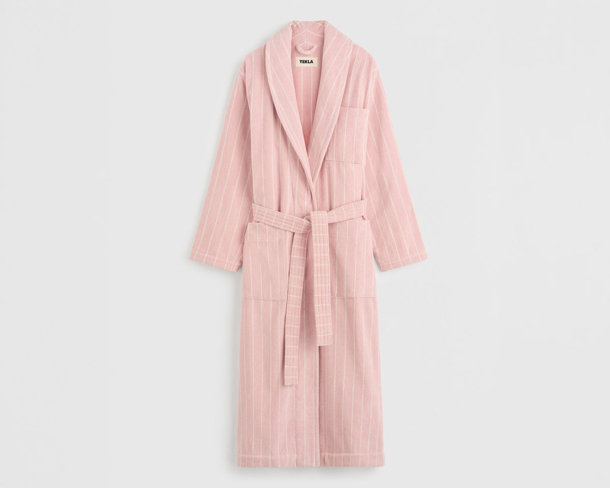 Tekla Organic Cotton Classic Bathrobe - Shaded Pink Stripes