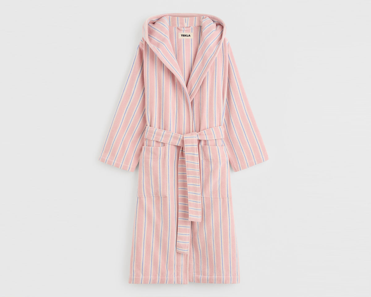 Tekla Organic Cotton Hooded Bathrobe - Candy Stripes