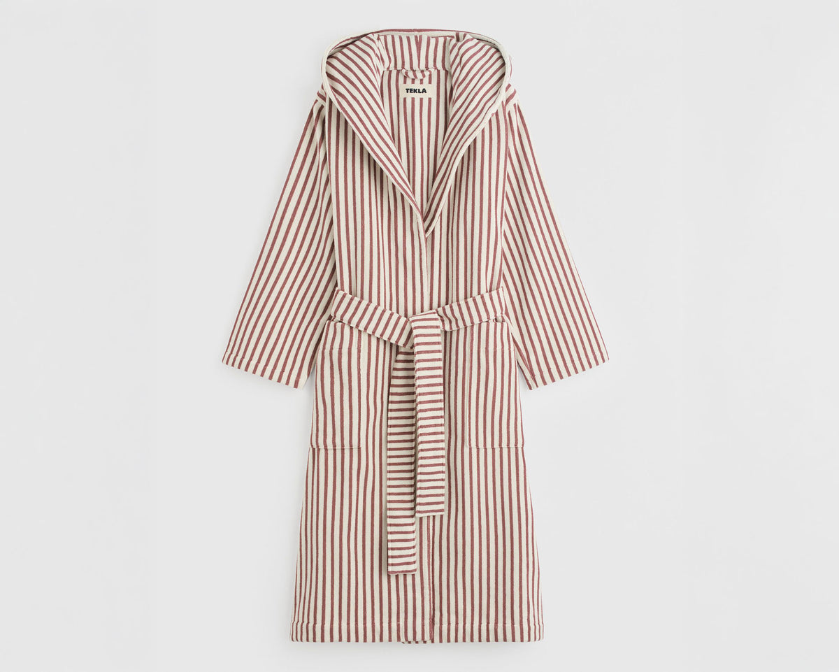 Tekla Organic Cotton Hooded Bathrobe - Ripple Stripes