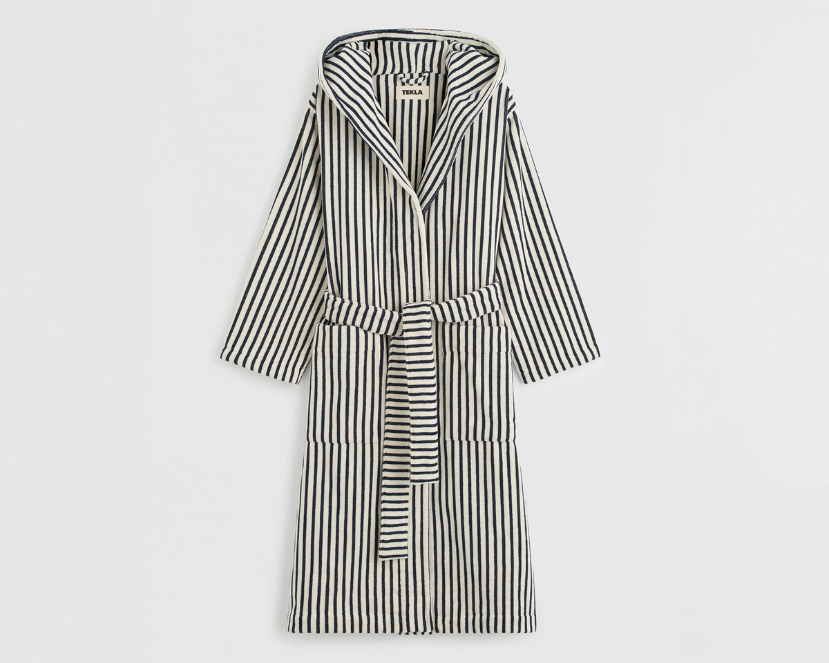 Tekla Organic Cotton Hooded Bathrobe - Sailor Stripes