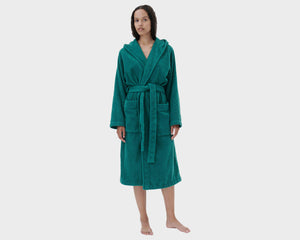 Tekla Organic Cotton Hooded Bathrobe - Teal Green