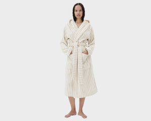 Tekla Organic Cotton Hooded Bathrobe - Sienna Stripes