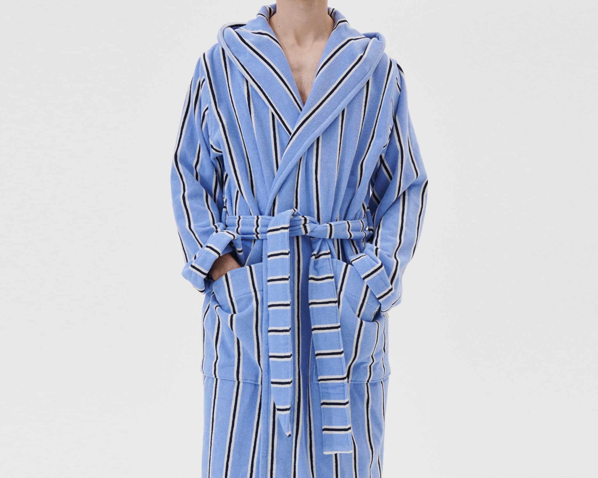 Tekla Organic Cotton Hooded Bathrobe - Bassett Stripes