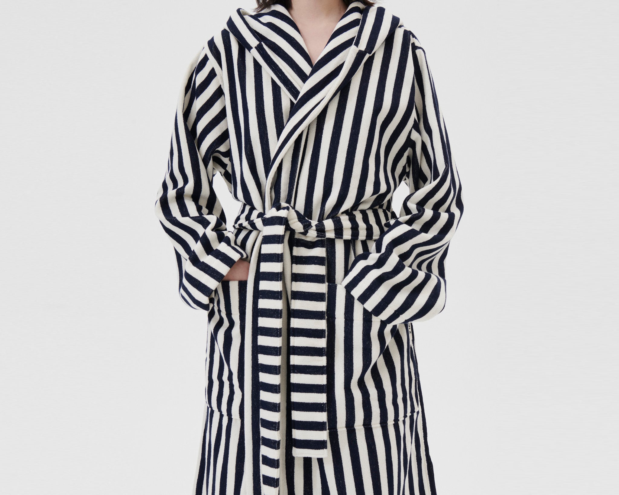 Tekla Organic Cotton Hooded Bathrobe - Humbug Stripes