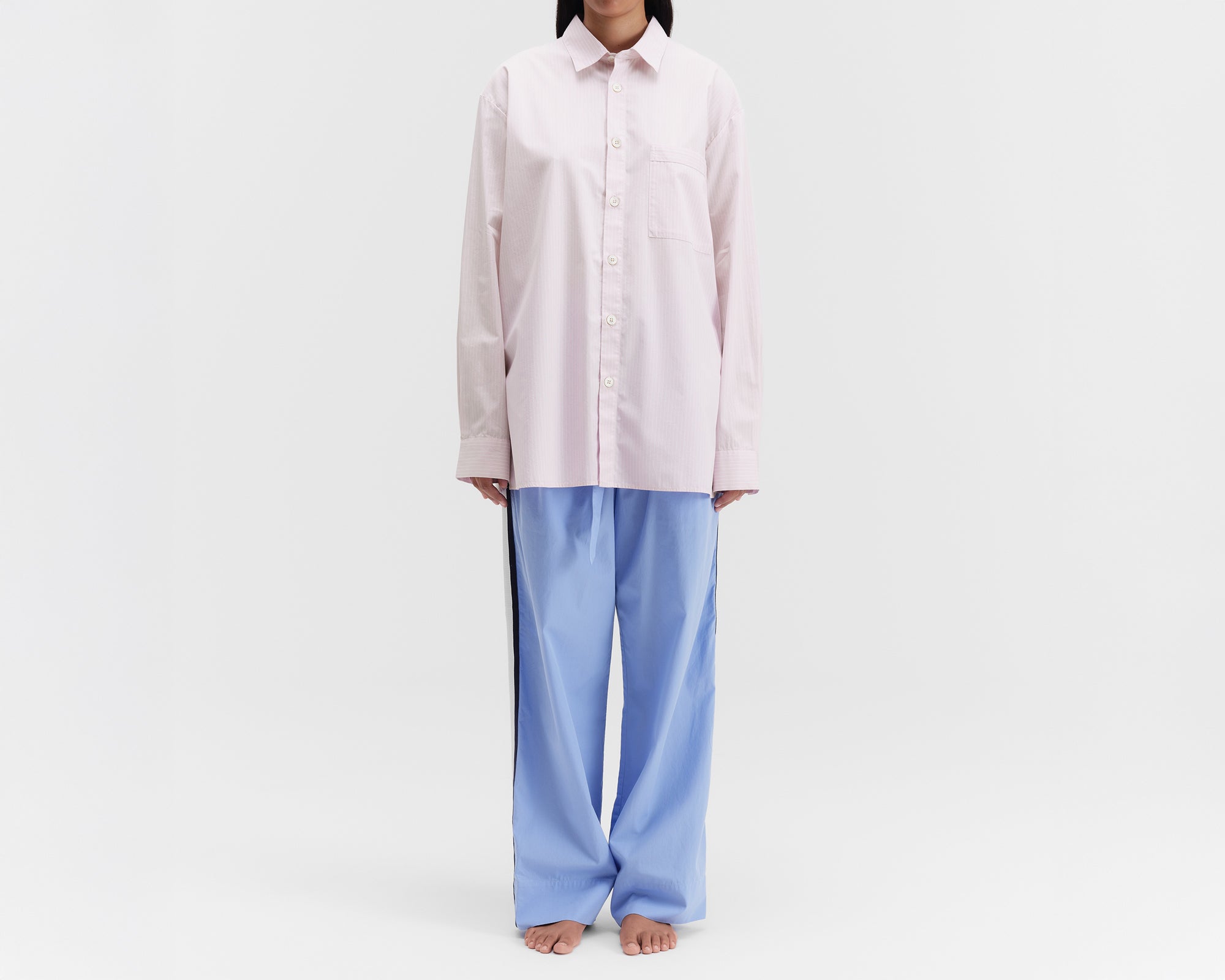 Tekla Poplin Relaxed Long Sleeve Shirt - Rosa Stripes