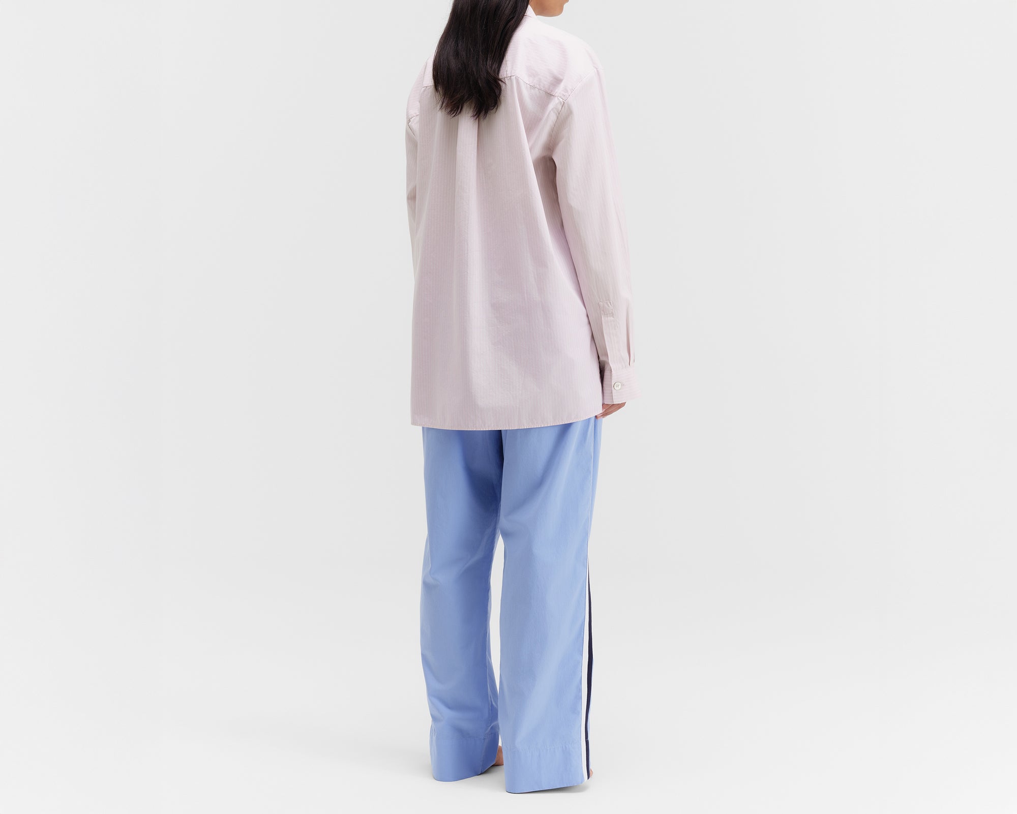 Tekla Poplin Relaxed Long Sleeve Shirt - Rosa Stripes