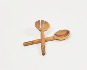 Wood and Copper Salad Servers