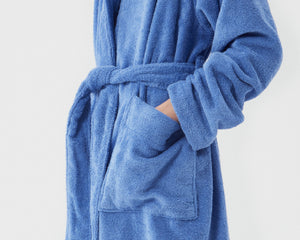 Tekla Organic Cotton Hooded Bathrobe - Clear Blue