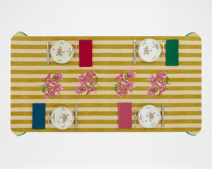 Lisa Corti Tablecloth - Bougainvillea Stripes White Mustard