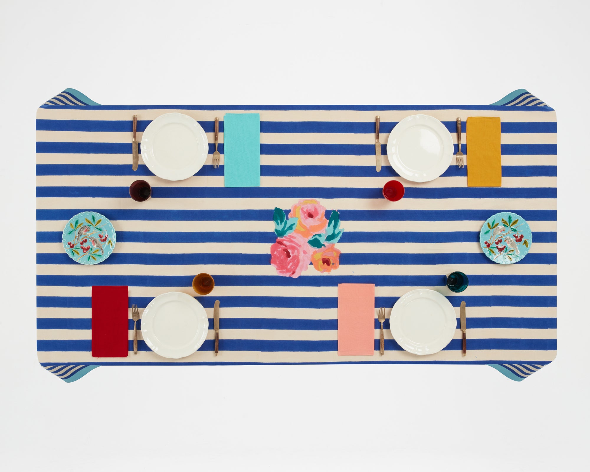 Lisa Corti Tablecloth - Nizam Stripes Blue Natural