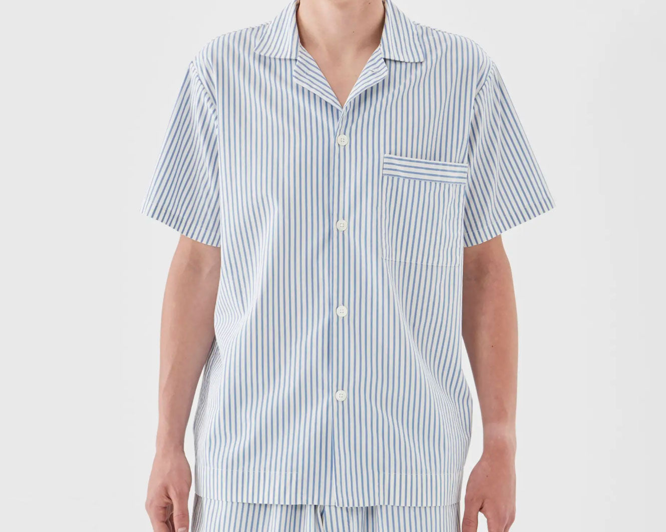 Tekla Poplin Short Sleeve Shirt - Placid Blue Stripes