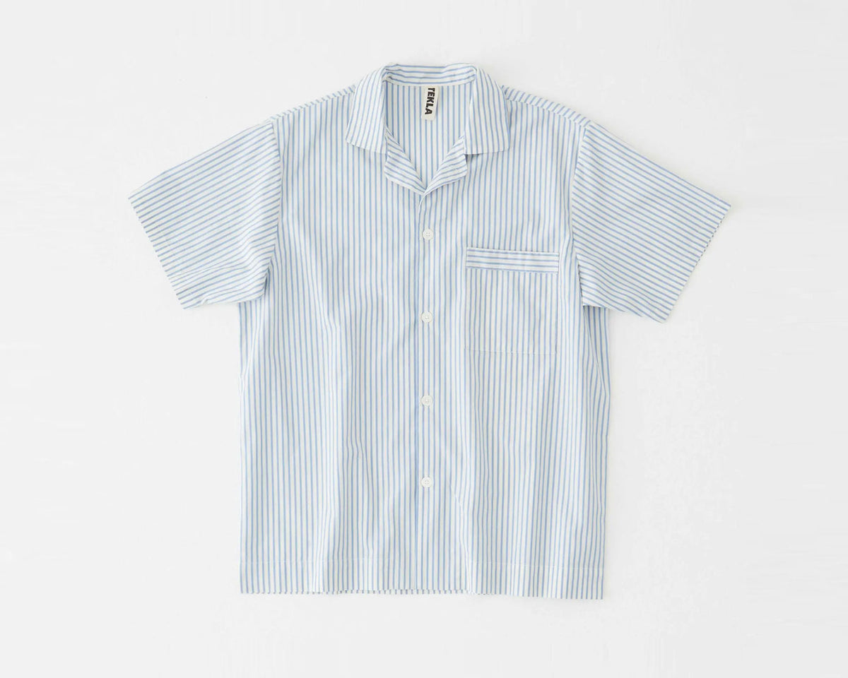 Tekla Poplin Short Sleeve Shirt - Placid Blue Stripes