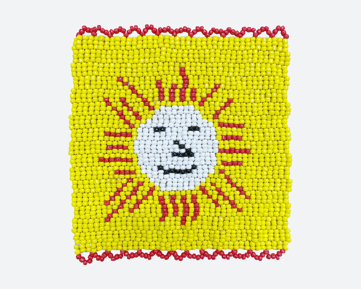 Beaded 'Sun' Coaster - Yellow 001