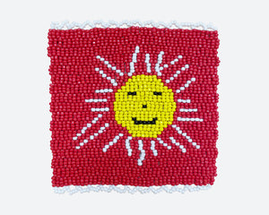 Beaded 'Sun' Coaster - Red 002