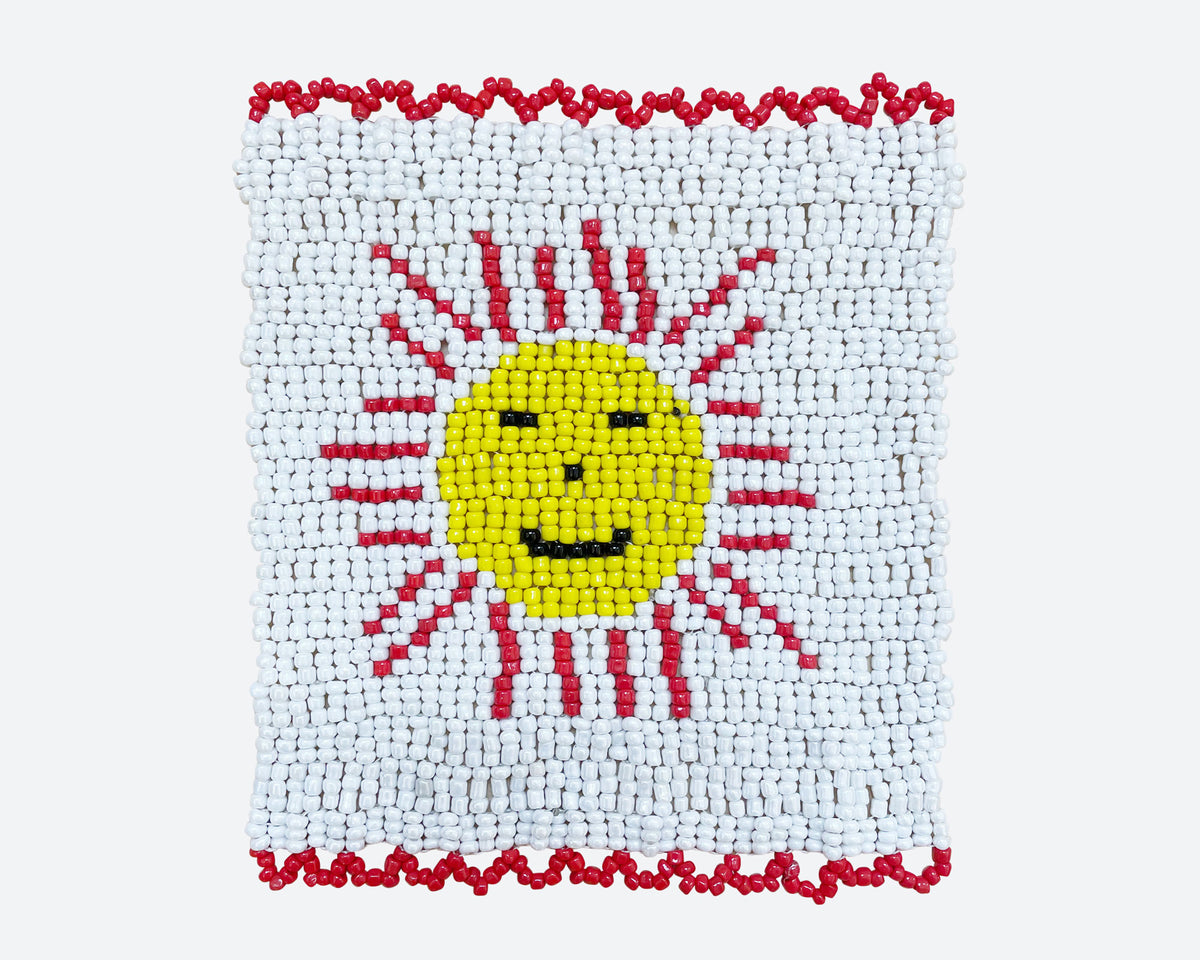 Beaded 'Sun' Coaster - White 002