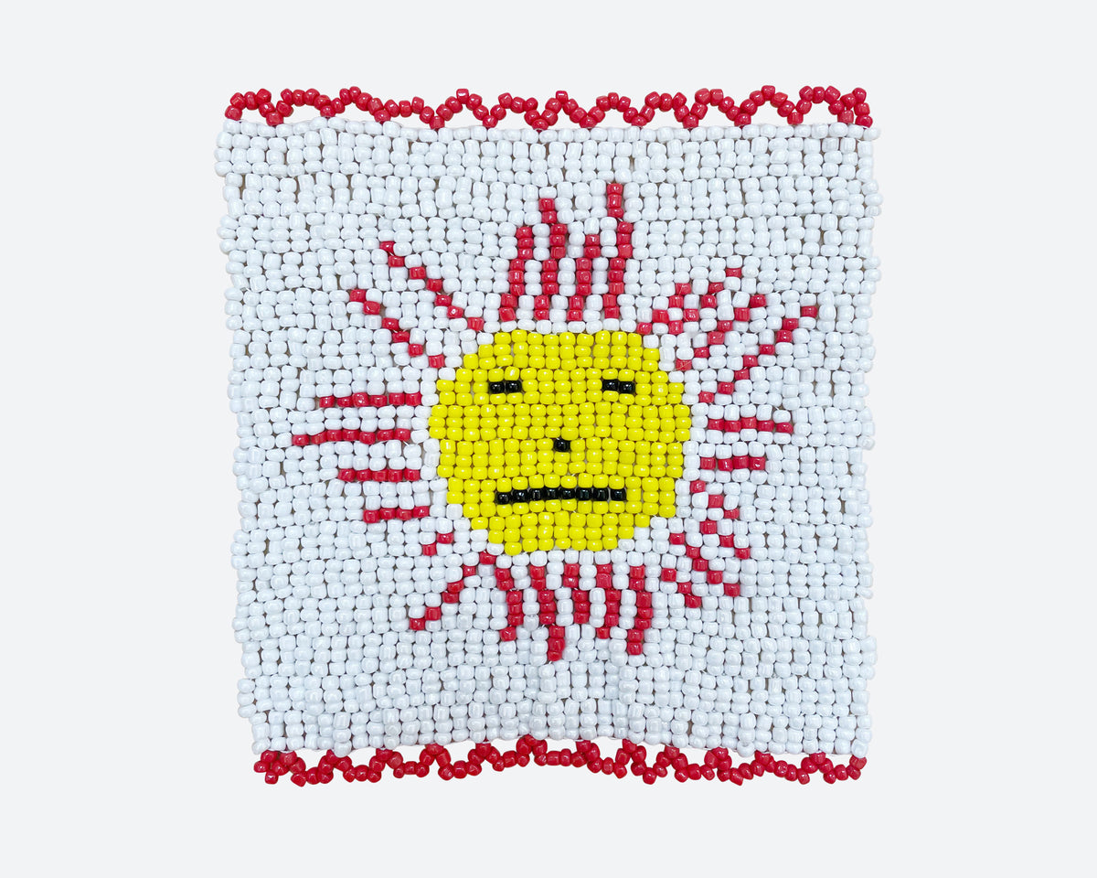 Beaded 'Sun' Coaster - White 003